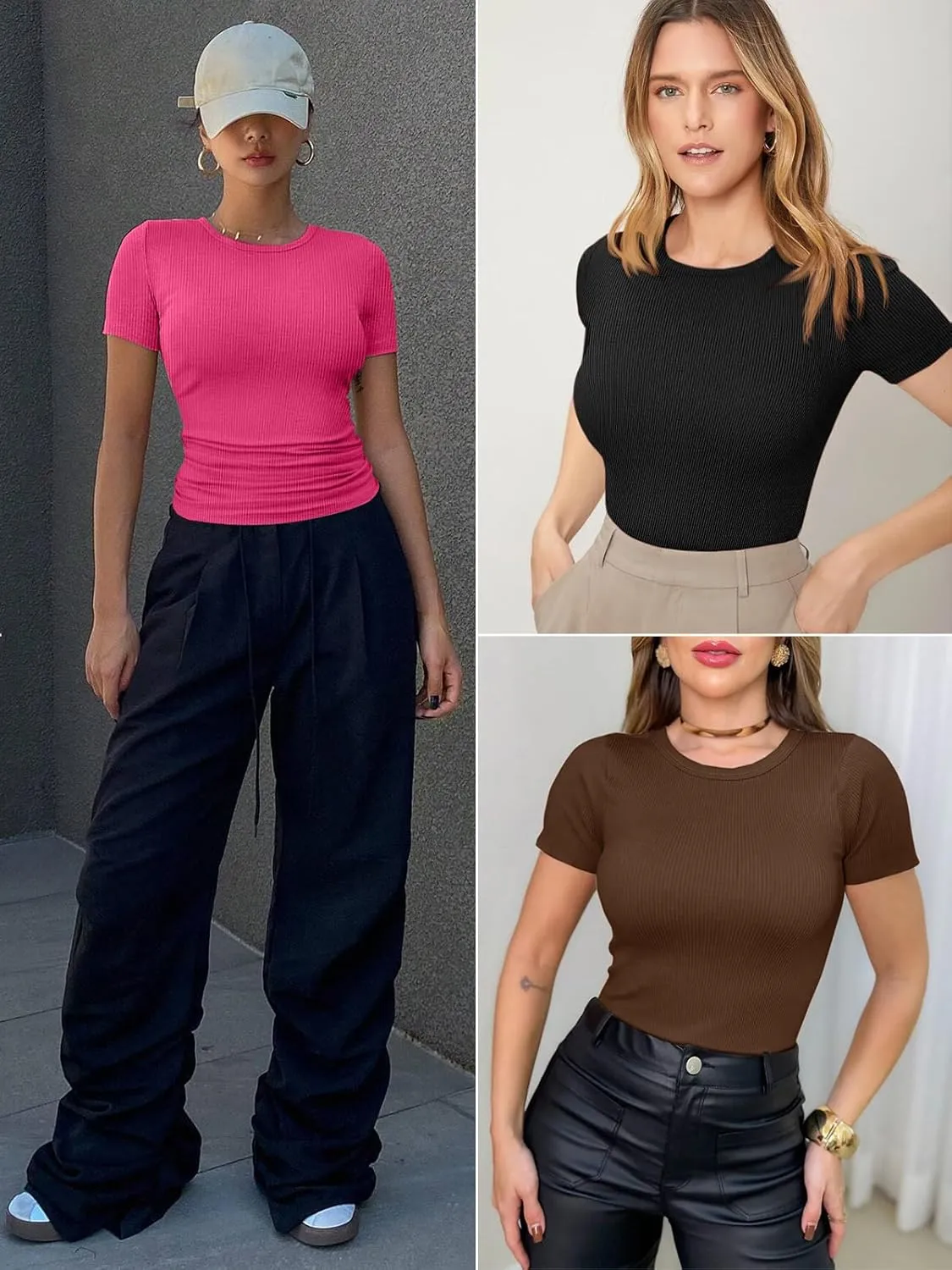 ATHMILE Womens Long Sleeve Crewneck Ribbed Tops Fitted Stretch Casual Basic T Shirts 2025