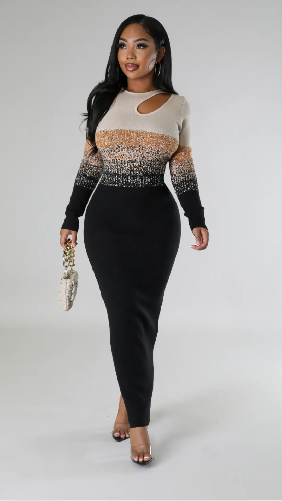 Avani Black colorblock knit sweater dress
