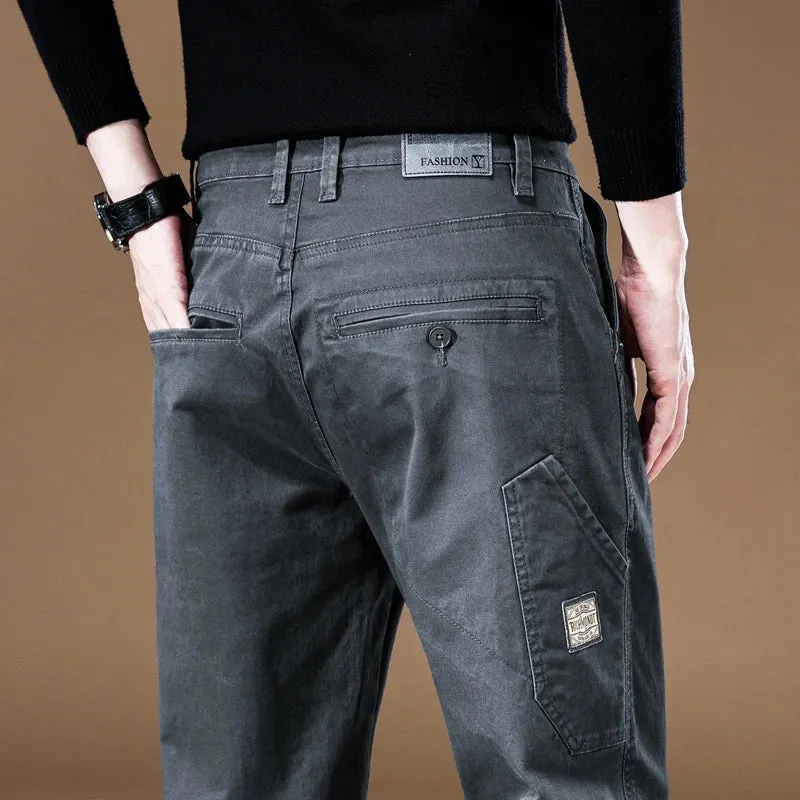 Baggy Pants Men Loose Fit Casual Fashion Pockets Designer Khaki Gray Stretch High Quality Men's Trousers Clothing Kpop Big Size