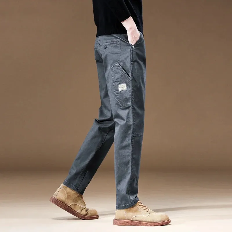 Baggy Pants Men Loose Fit Casual Fashion Pockets Designer Khaki Gray Stretch High Quality Men's Trousers Clothing Kpop Big Size