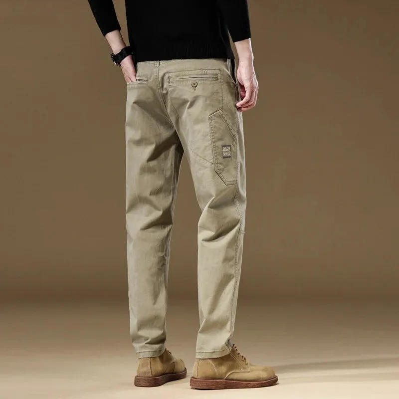 Baggy Pants Men Loose Fit Casual Fashion Pockets Designer Khaki Gray Stretch High Quality Men's Trousers Clothing Kpop Big Size