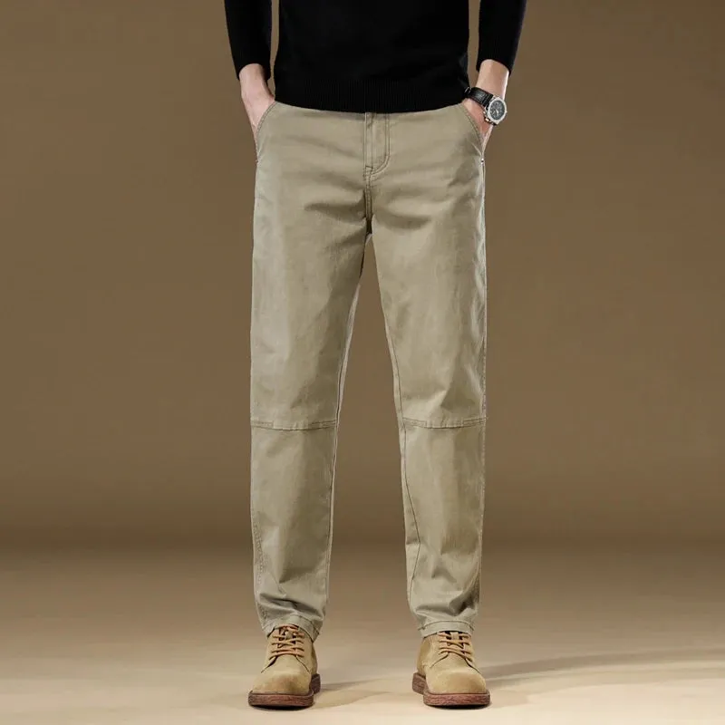 Baggy Pants Men Loose Fit Casual Fashion Pockets Designer Khaki Gray Stretch High Quality Men's Trousers Clothing Kpop Big Size