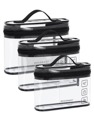 BAGSMART TSA Approved Toiletry Bag, 3 Pack Clear Makeup Cosmetic Bag Organizer, Quart Size Travel Bag for Toiletries, Carry-on Travel Accessories Essentials, Black-3pcs