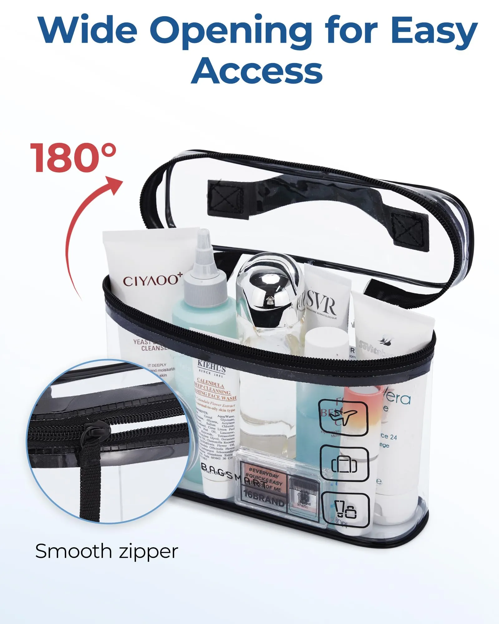 BAGSMART TSA Approved Toiletry Bag, 3 Pack Clear Makeup Cosmetic Bag Organizer, Quart Size Travel Bag for Toiletries, Carry-on Travel Accessories Essentials, Black-3pcs