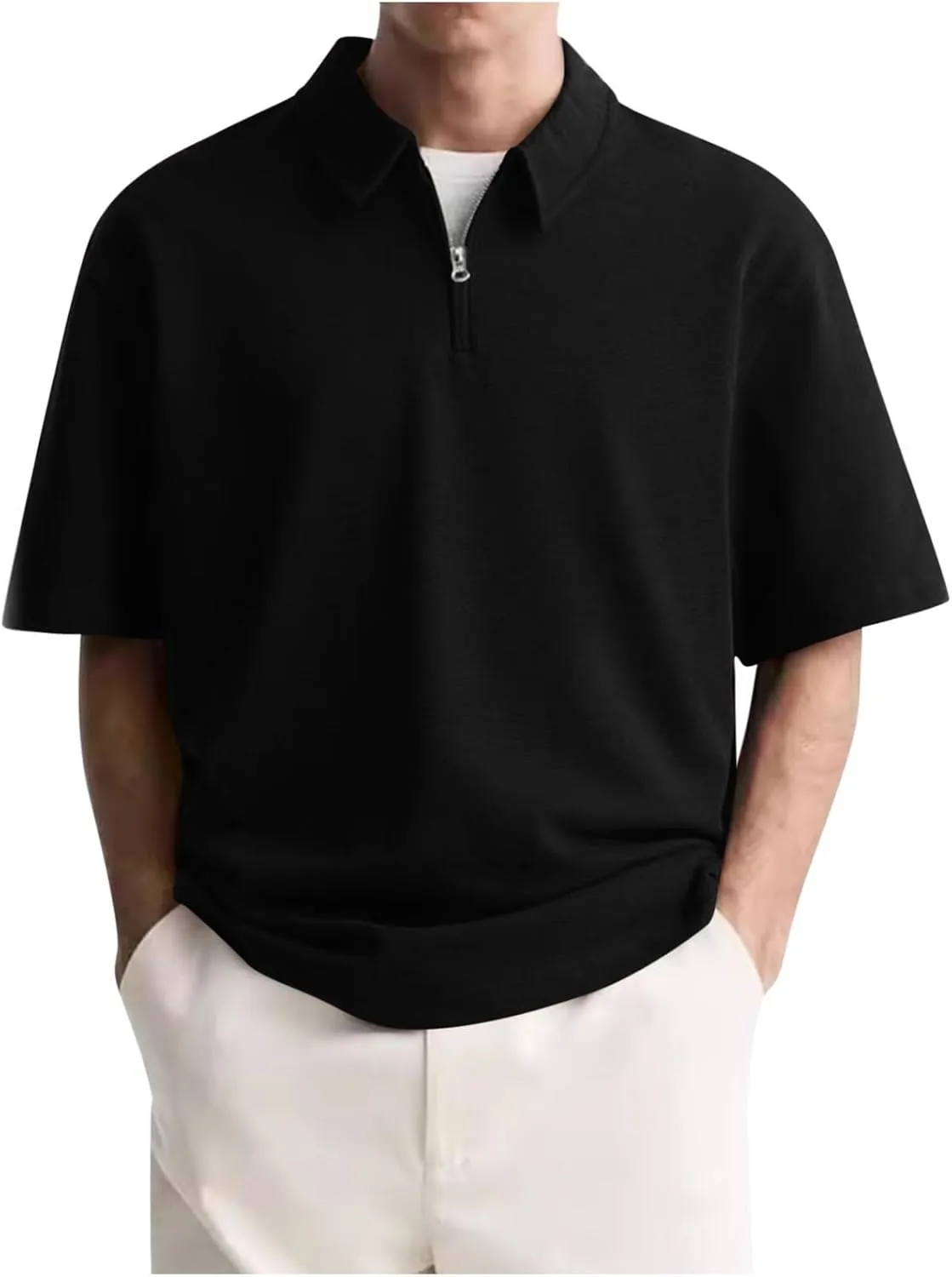 Big and Tall Polo Shirts for Men Cotton Short Sleeve Quarter Zipper Collar Shirts Casual Fashion Oversized Tops