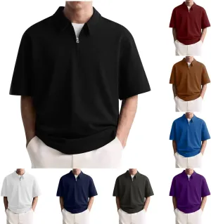 Big and Tall Polo Shirts for Men Cotton Short Sleeve Quarter Zipper Collar Shirts Casual Fashion Oversized Tops