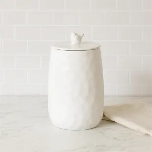 Bird Lidded White Ceramic Canister 10.5" H