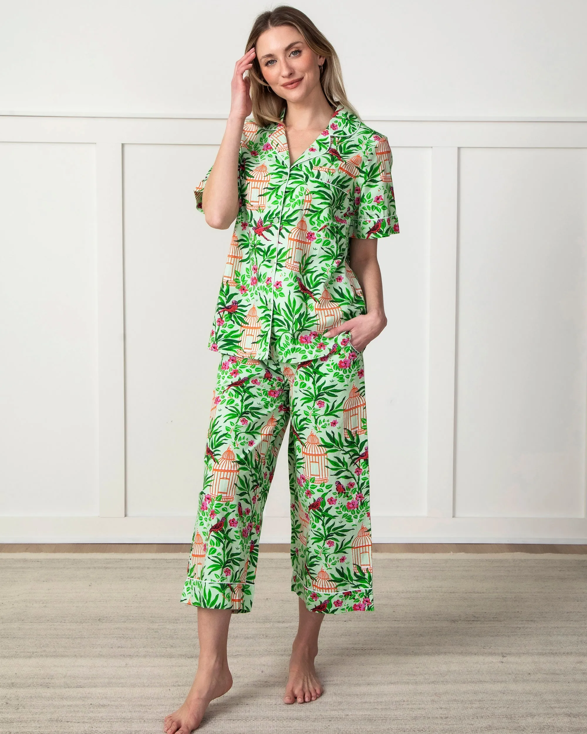 Birds of a Feather - Short Sleeve Top & Cropped Pants Set - Kiwi Slice