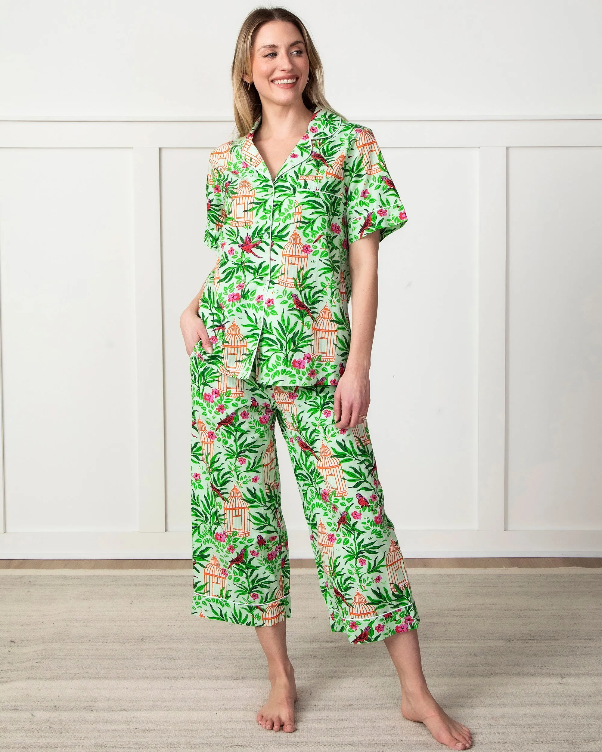 Birds of a Feather - Short Sleeve Top & Cropped Pants Set - Kiwi Slice