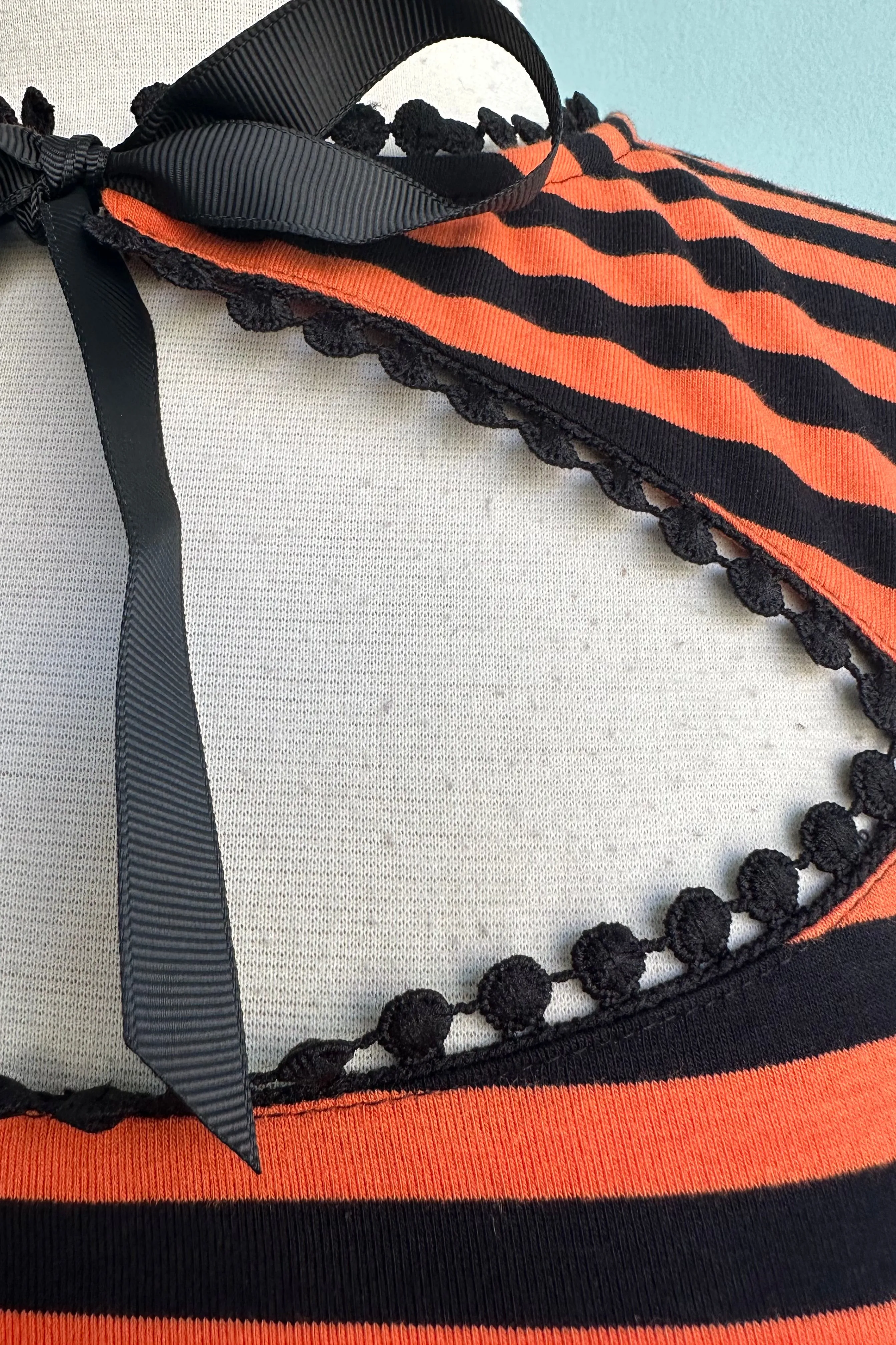 Black and Orange Striped Cut-Out Neck Top