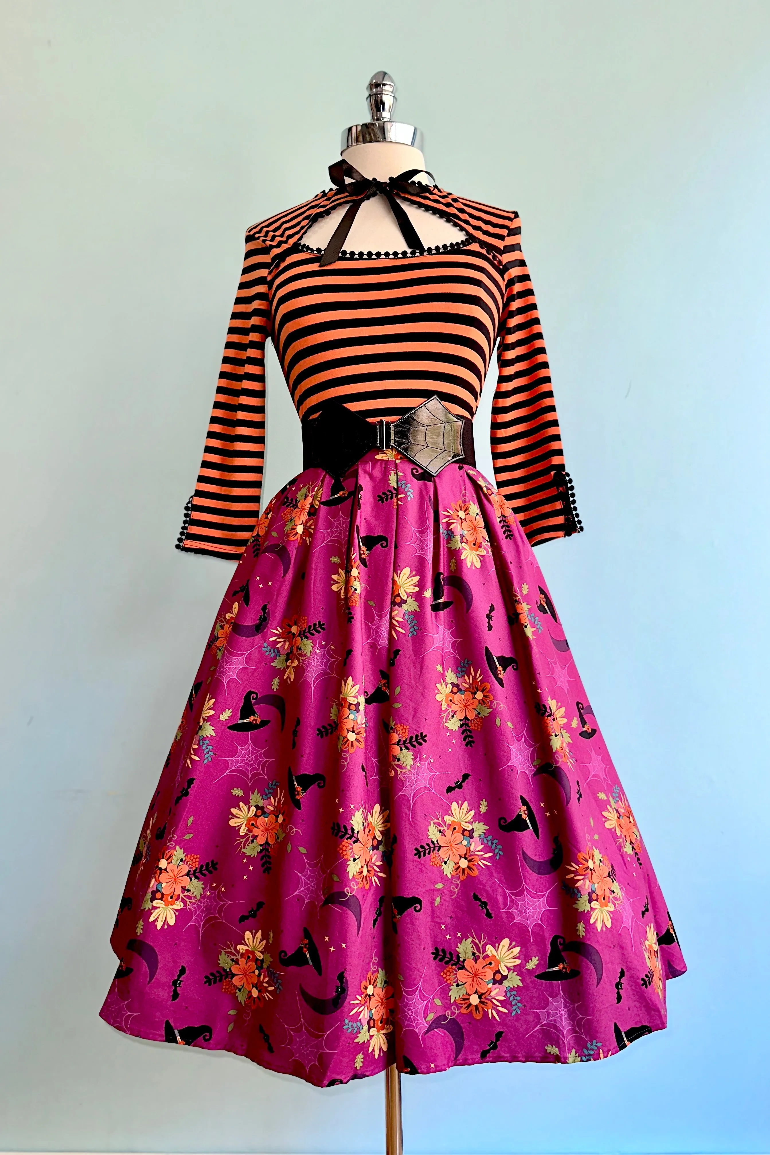 Black and Orange Striped Cut-Out Neck Top