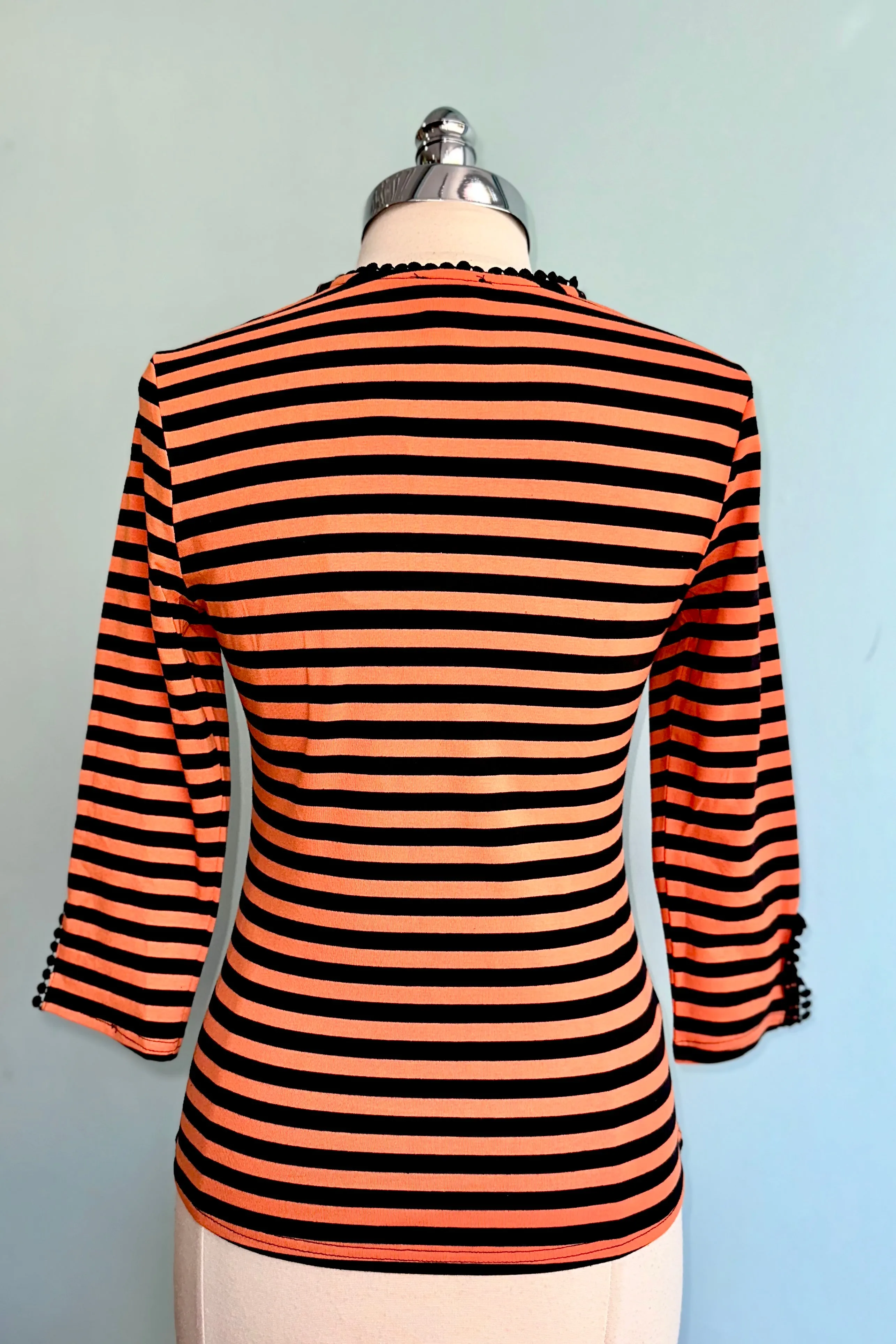 Black and Orange Striped Cut-Out Neck Top