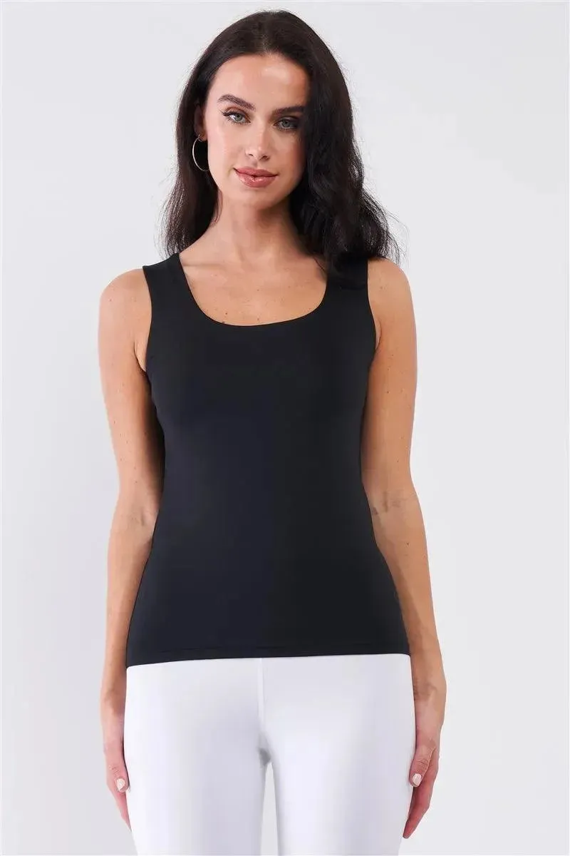 Black Seamless Round Neck Tank Top /2-2-1