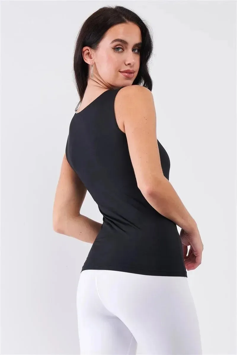 Black Seamless Round Neck Tank Top /2-2-1
