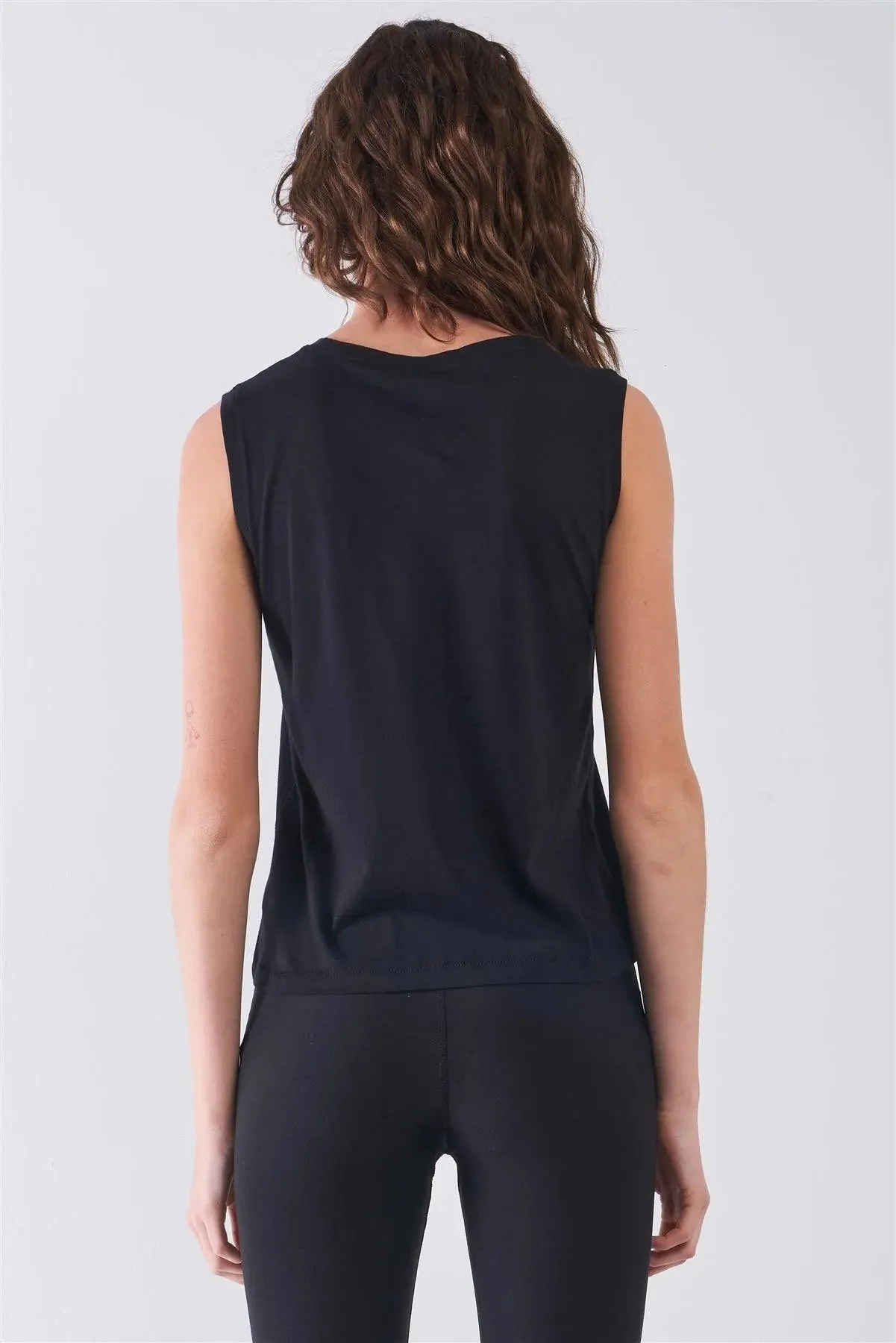 Black Solid Sleeveless Round Neck Basic Tank Top /1-2-1