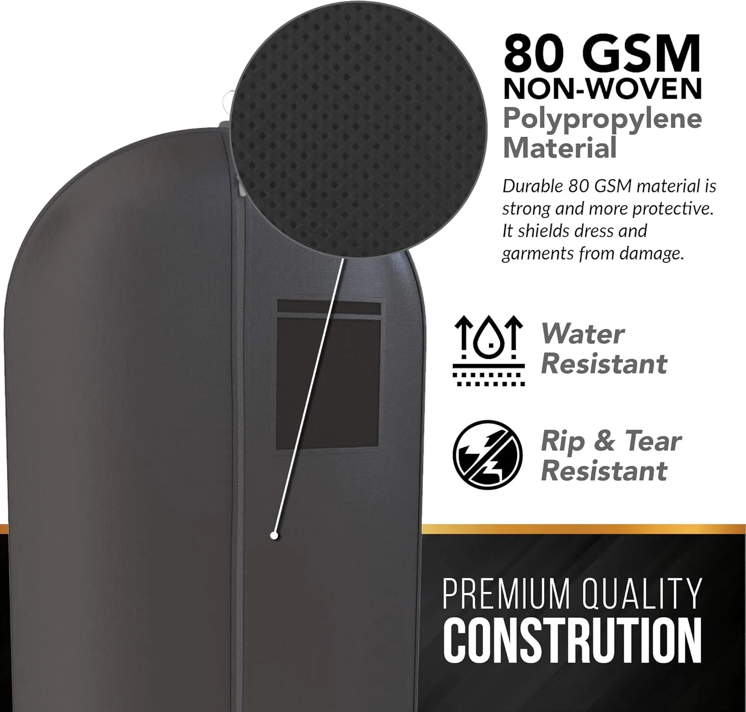 Black Suit Garment Travel Bags - ID Tag Window, Heavy Duty, Lightweight, 48"