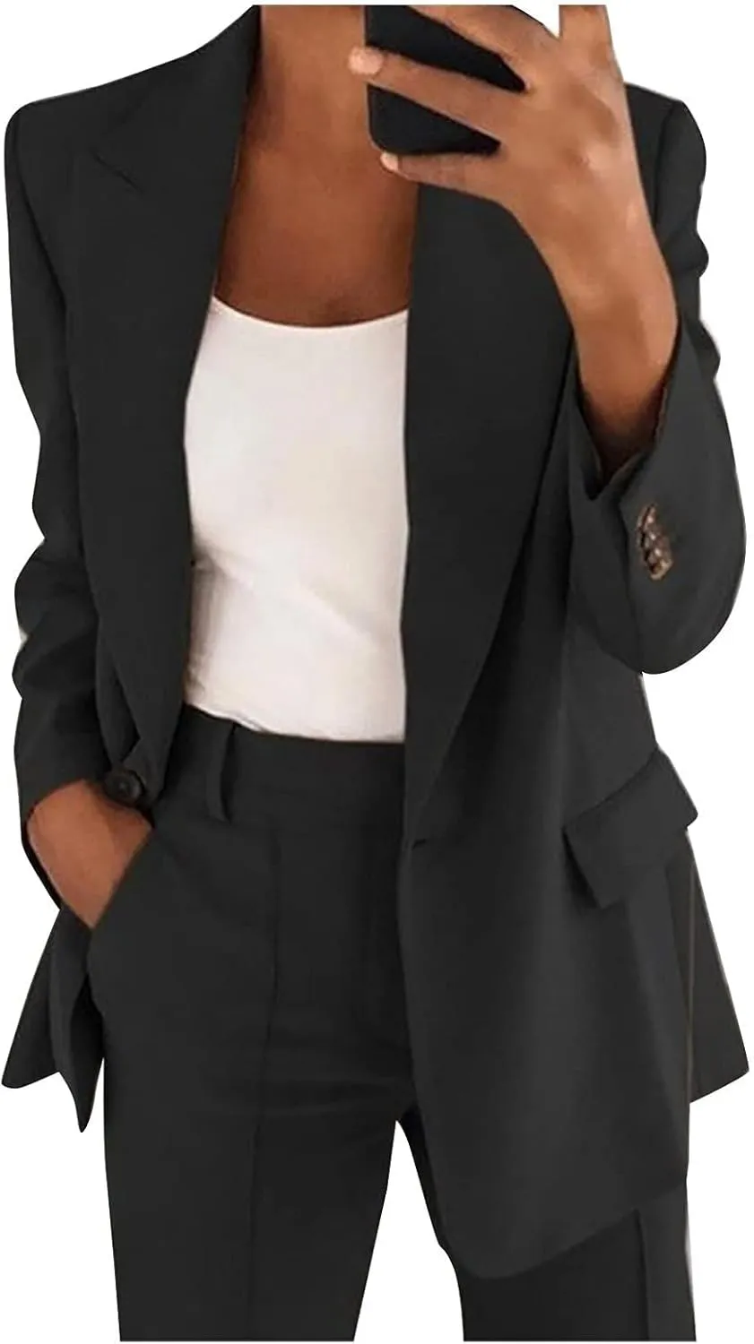 Blazer Sets Women 2 Piece Outfits Business Casual Outfits 2025 Dressy Casual Pant Suits Plus Size Wide Pants Suit Set