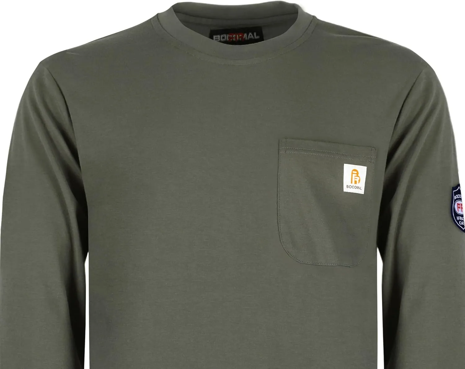 BOCOMAL FR Shirts Crewneck 7oz Midweight Flame Resistant Clothing NFPA2112 CAT2 Men's Fire Retardant Work Shirt
