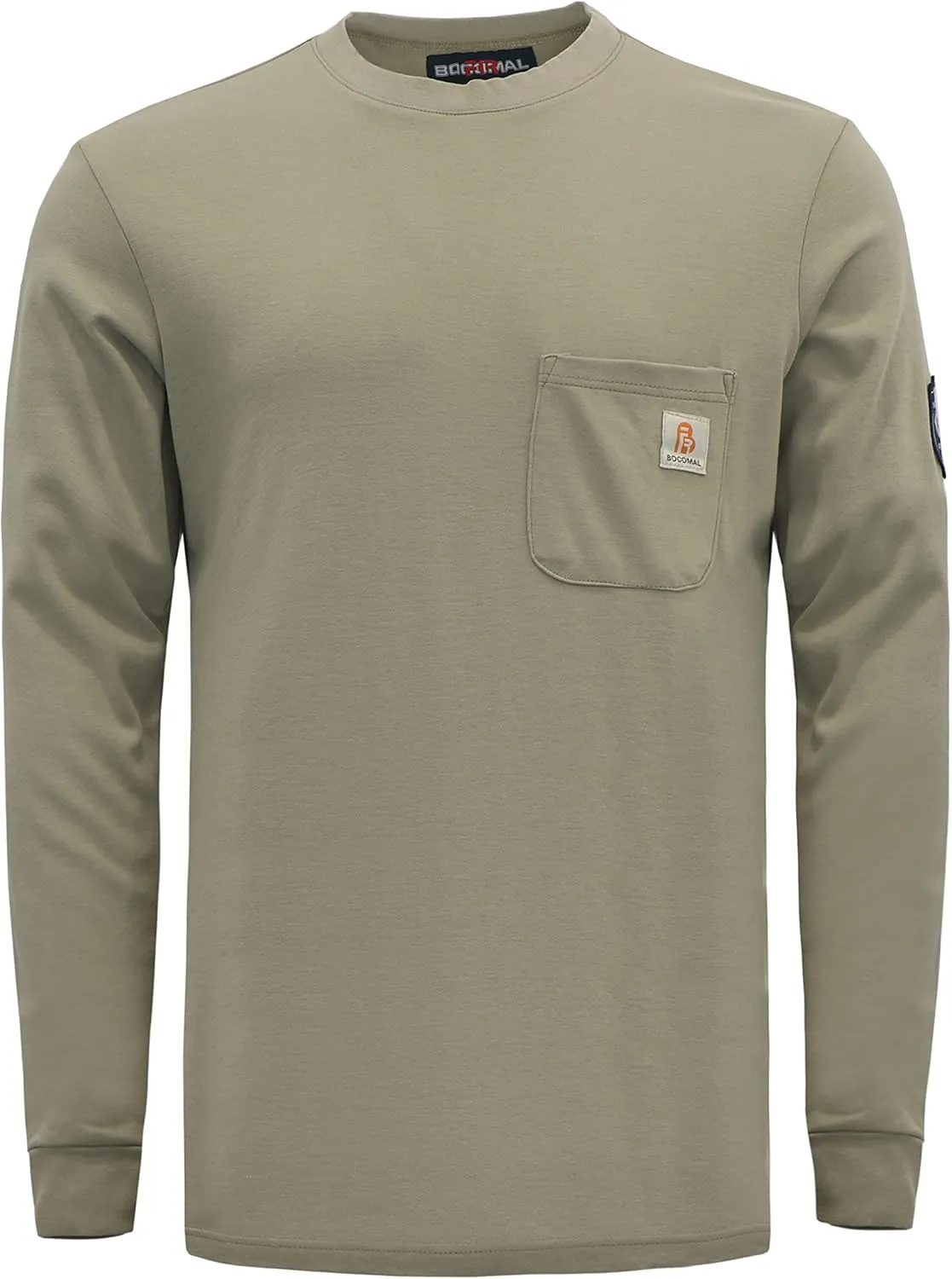 BOCOMAL FR Shirts Crewneck 7oz Midweight Flame Resistant Clothing NFPA2112 CAT2 Men's Fire Retardant Work Shirt
