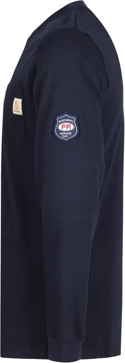 BOCOMAL FR Shirts Crewneck 7oz Midweight Flame Resistant Clothing NFPA2112 CAT2 Men's Fire Retardant Work Shirt