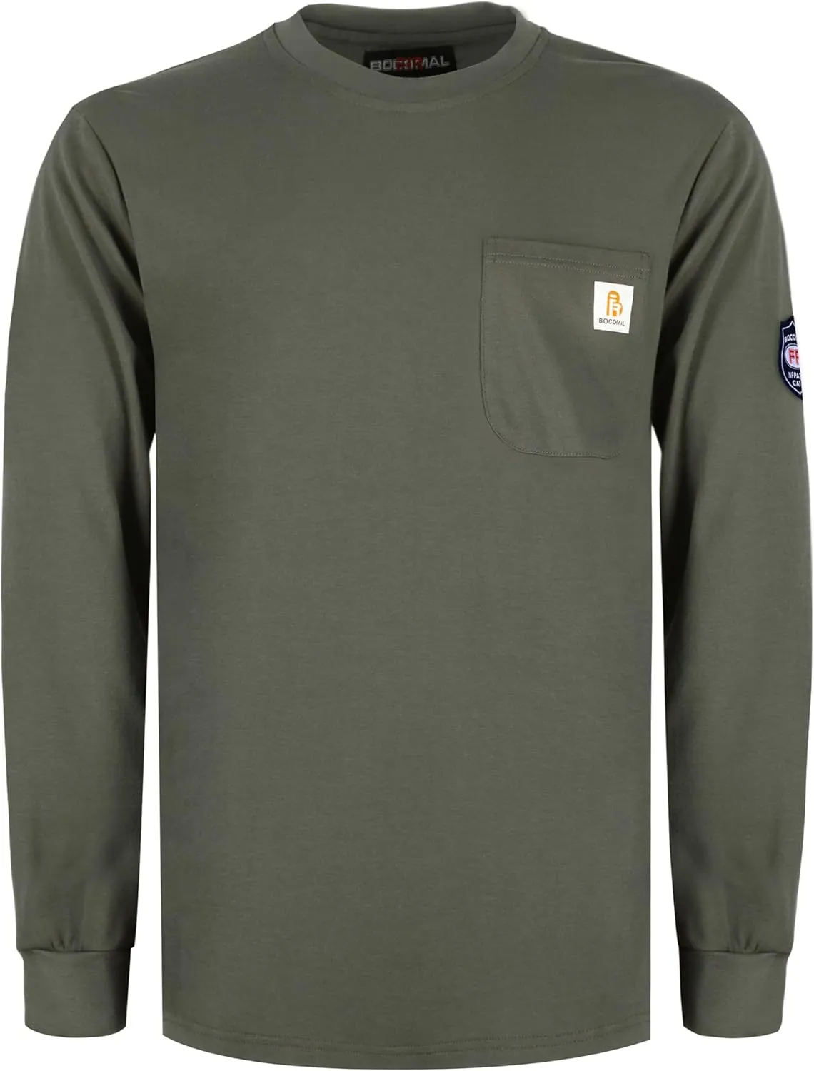 BOCOMAL FR Shirts Crewneck 7oz Midweight Flame Resistant Clothing NFPA2112 CAT2 Men's Fire Retardant Work Shirt