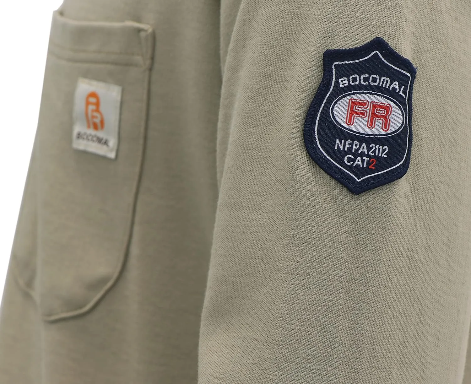 BOCOMAL FR Shirts Crewneck 7oz Midweight Flame Resistant Clothing NFPA2112 CAT2 Men's Fire Retardant Work Shirt