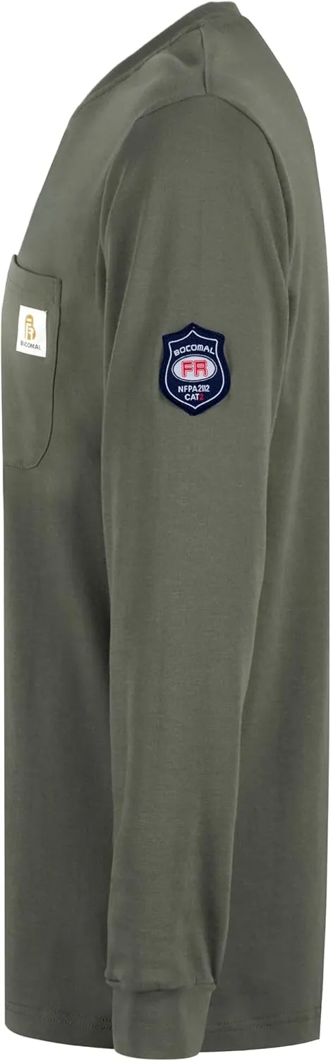 BOCOMAL FR Shirts Crewneck 7oz Midweight Flame Resistant Clothing NFPA2112 CAT2 Men's Fire Retardant Work Shirt