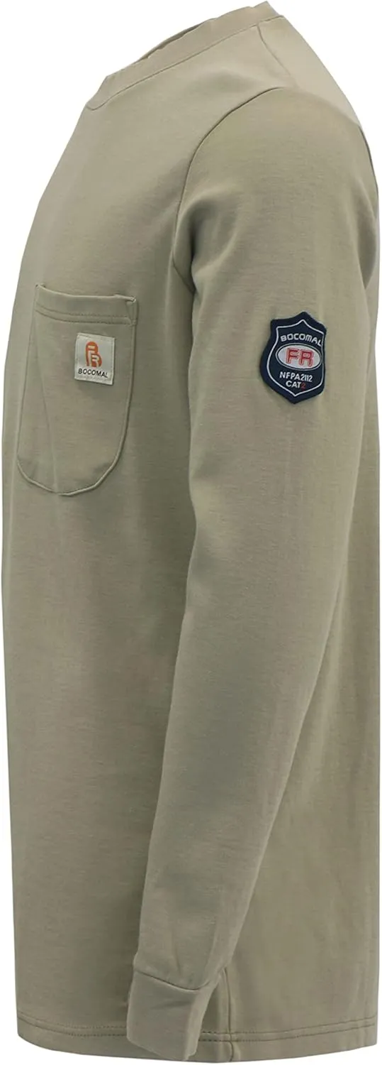 BOCOMAL FR Shirts Crewneck 7oz Midweight Flame Resistant Clothing NFPA2112 CAT2 Men's Fire Retardant Work Shirt