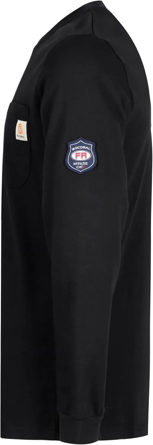 BOCOMAL FR Shirts Crewneck 7oz Midweight Flame Resistant Clothing NFPA2112 CAT2 Men's Fire Retardant Work Shirt