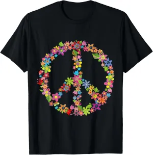 Bohemian Gypsy Boho Chic Travel Gifts Floral Peace Sign T-Shirt
