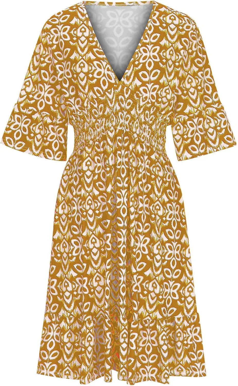 Bohemian Summer Dresses for Women 2024 Flowy 3/4 Sleeve V Neck Boho Floral Print Sun Dresses Trendy Vacation Clothes