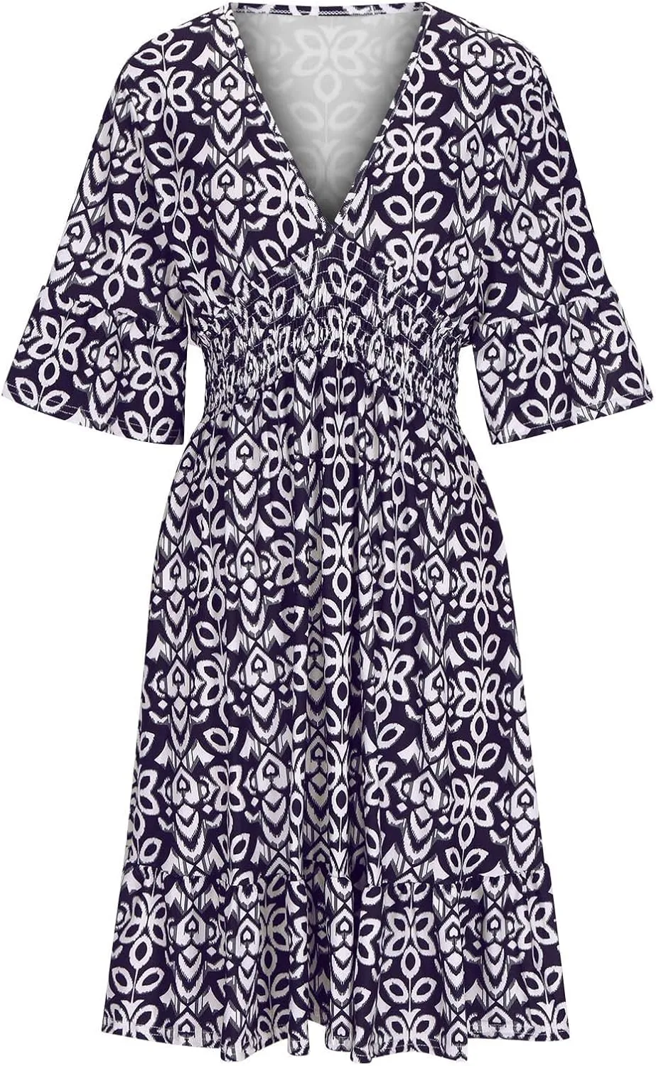 Bohemian Summer Dresses for Women 2024 Flowy 3/4 Sleeve V Neck Boho Floral Print Sun Dresses Trendy Vacation Clothes