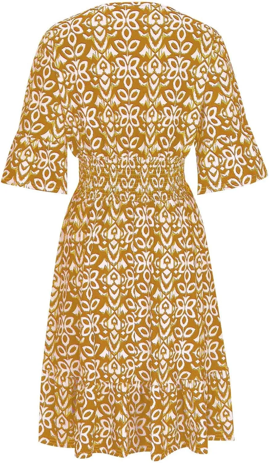 Bohemian Summer Dresses for Women 2024 Flowy 3/4 Sleeve V Neck Boho Floral Print Sun Dresses Trendy Vacation Clothes