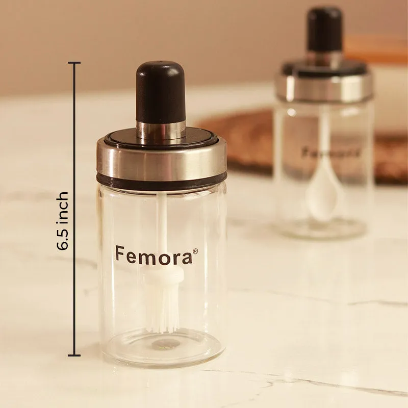 Borosilicate Glass Brush Jar and Spoon Jar | 250 ML| Set of 2