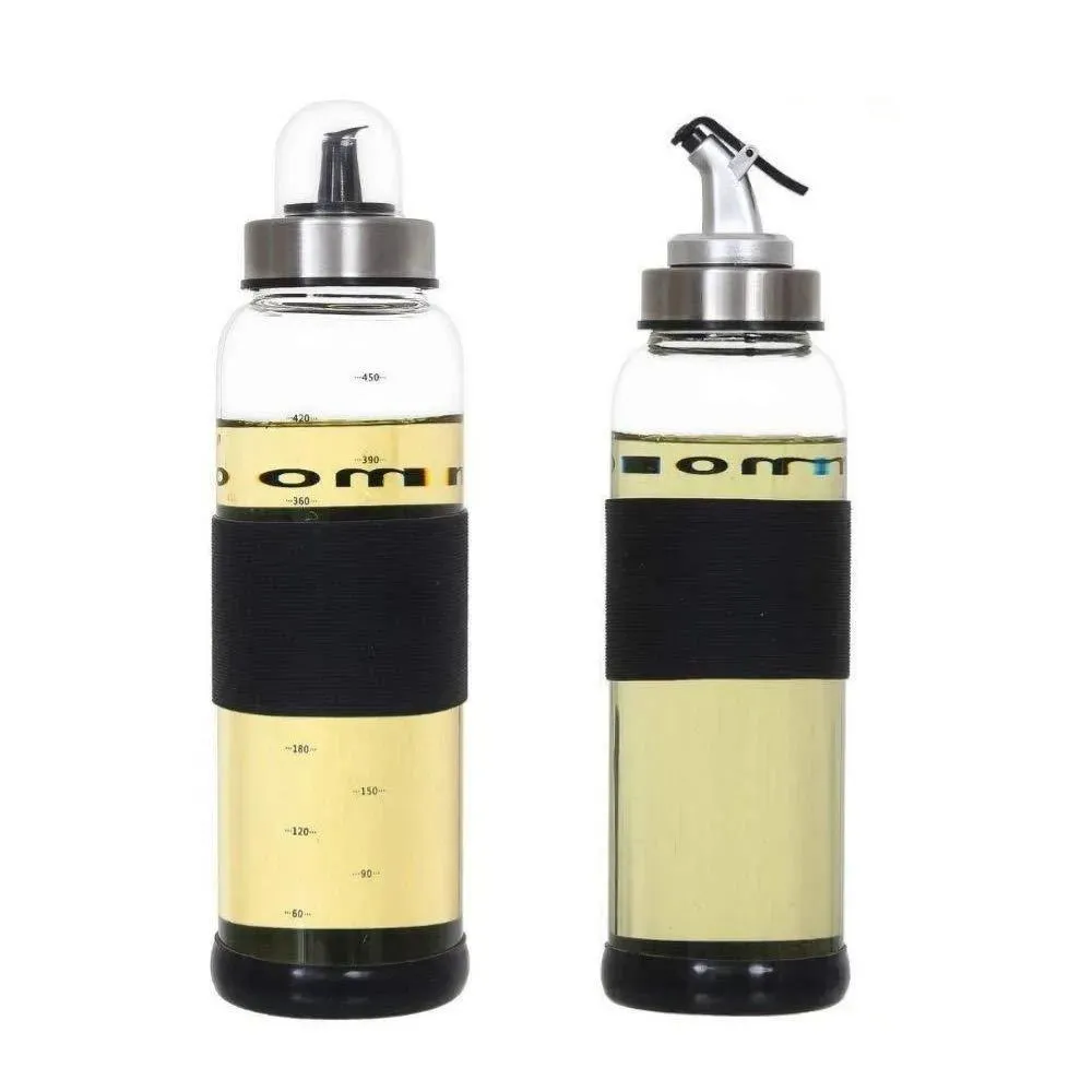Borosilicate Glass Oil Dispenser with Metallic Lid | 500 ml | Set of 2