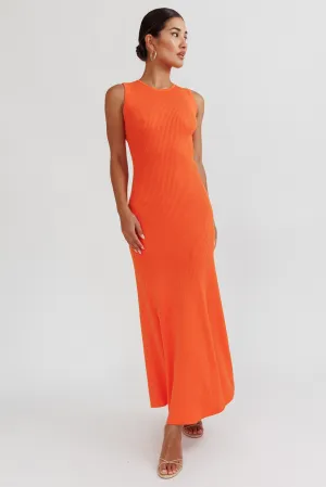 Braylee Sleeveless Ribbed Knit Maxi Dress Orange