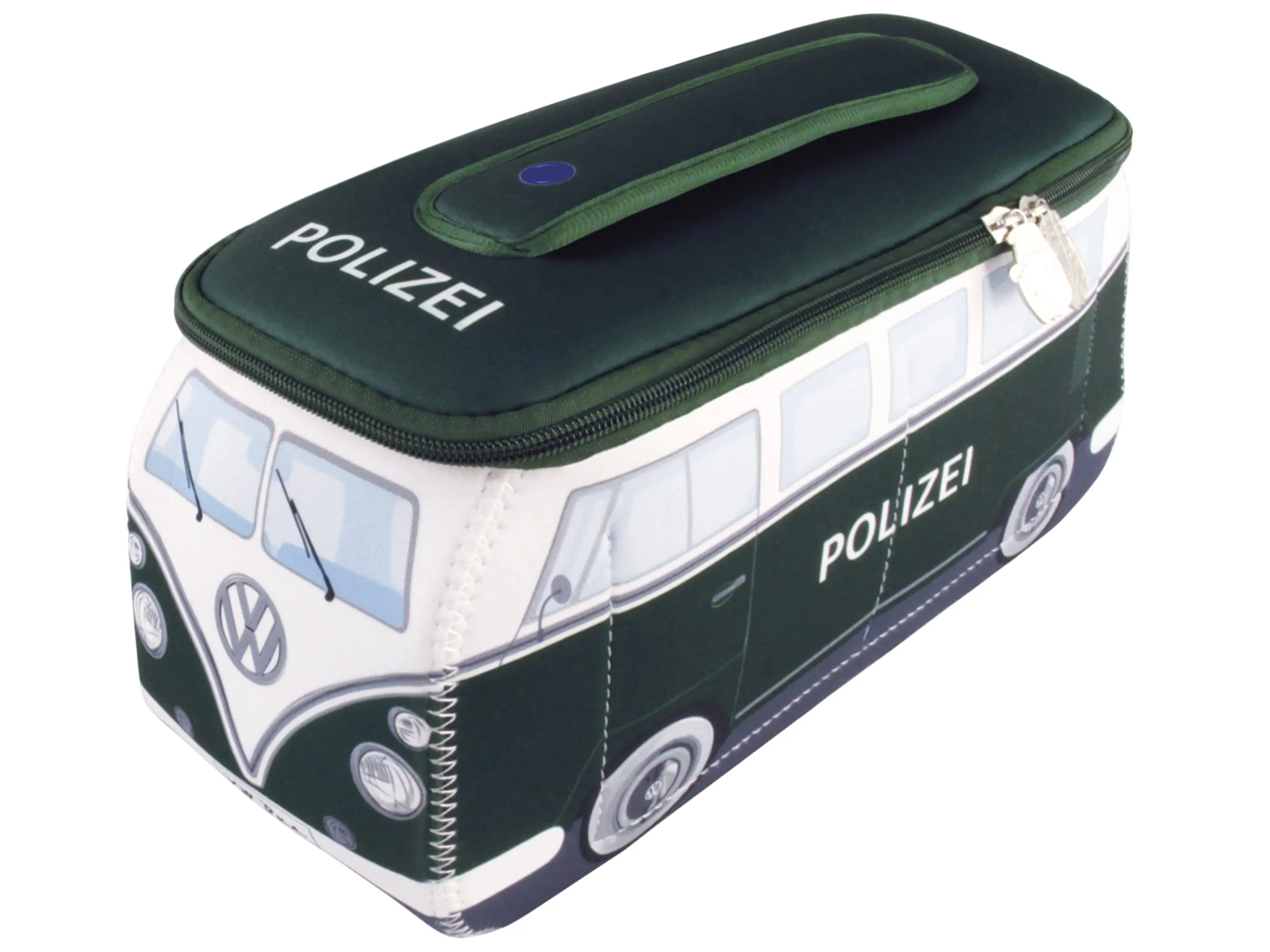 BRISA VW Collection - Volkswagen Neoprene Universal Makeup Cosmetics Toiletry Travel Pharmacy Bag in T1 Bus Design (Police/Green) (Small (9.1 x 4.3 x 3.1 inches))
