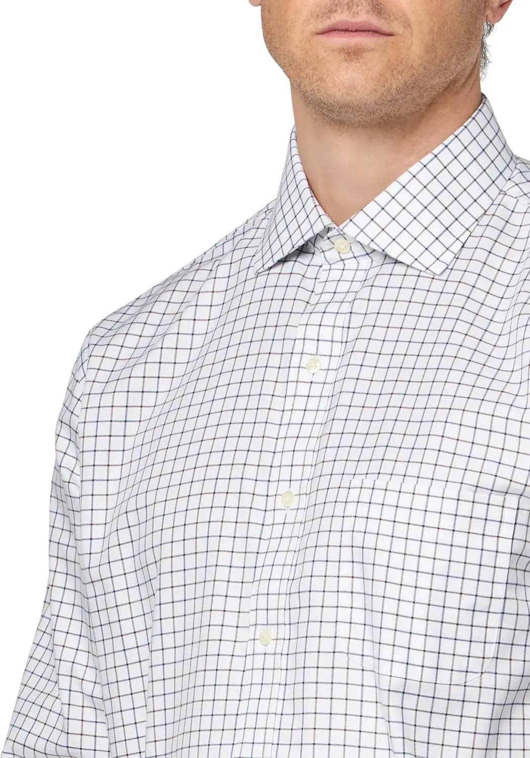 Brooks Brothers Men's Stretch Supima Cotton Non-Iron Herringbone English Collar Long Sleeve Dress Shirt