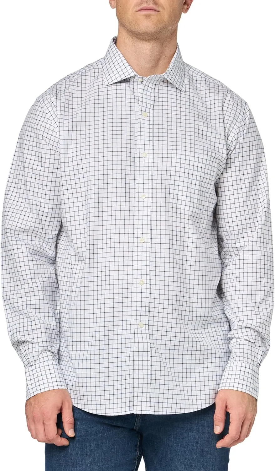 Brooks Brothers Men's Stretch Supima Cotton Non-Iron Herringbone English Collar Long Sleeve Dress Shirt