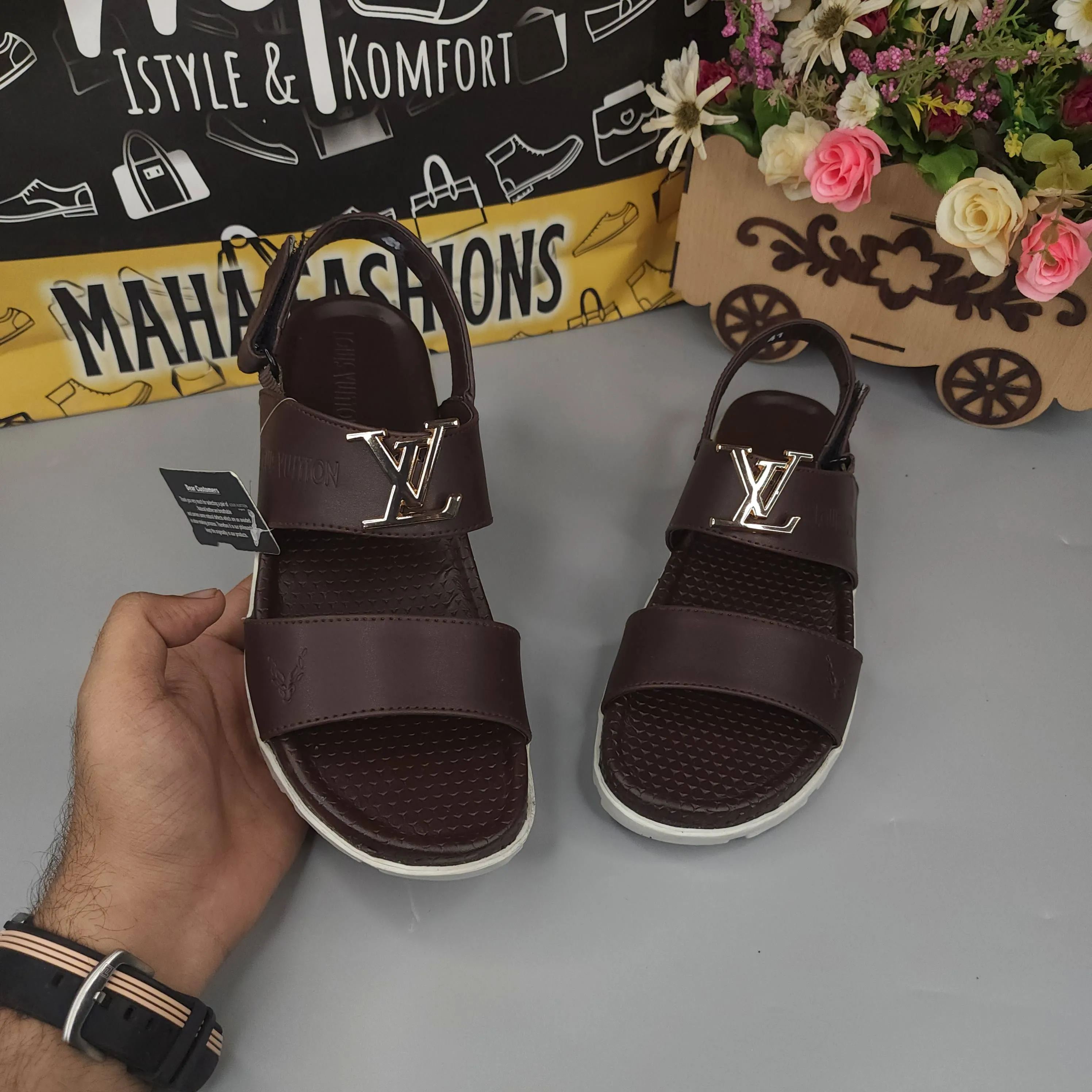 Brown Sandals with Golden Buckle