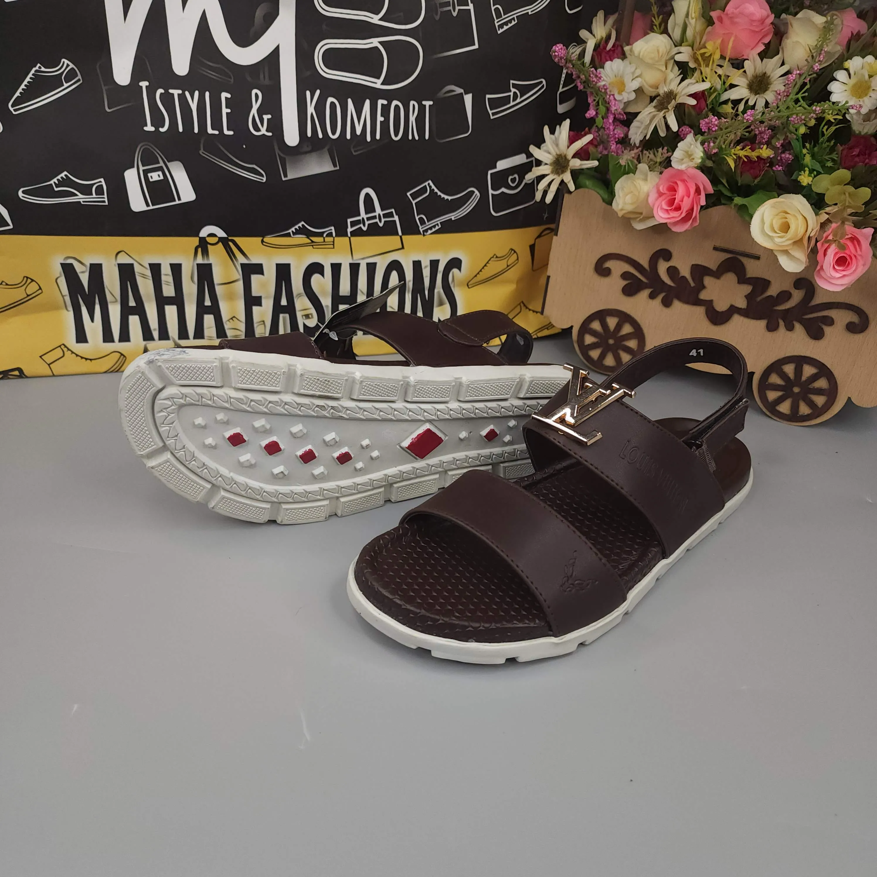 Brown Sandals with Golden Buckle
