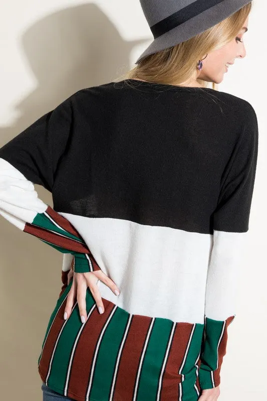 BRUSHED HACCI STRIPE PRINT AND SOLID MIXED CASUAL
