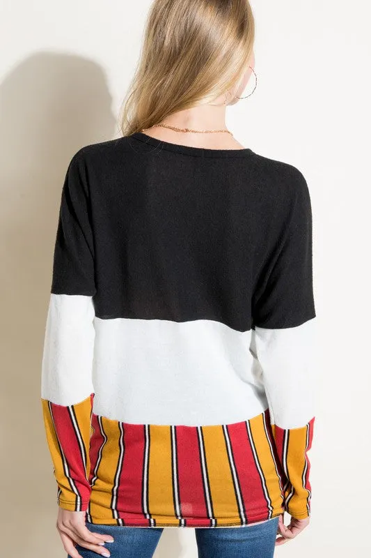 BRUSHED HACCI STRIPE PRINT AND SOLID MIXED CASUAL