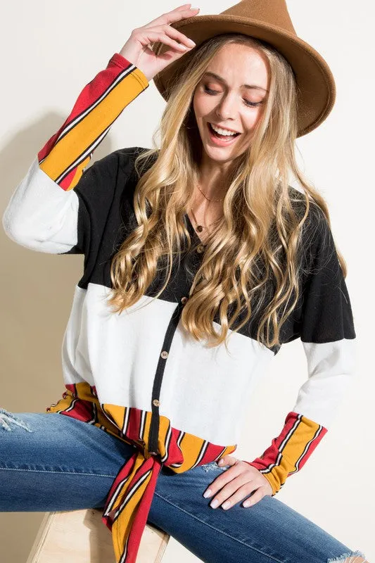 BRUSHED HACCI STRIPE PRINT AND SOLID MIXED CASUAL