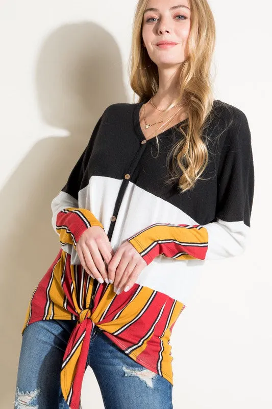 BRUSHED HACCI STRIPE PRINT AND SOLID MIXED CASUAL