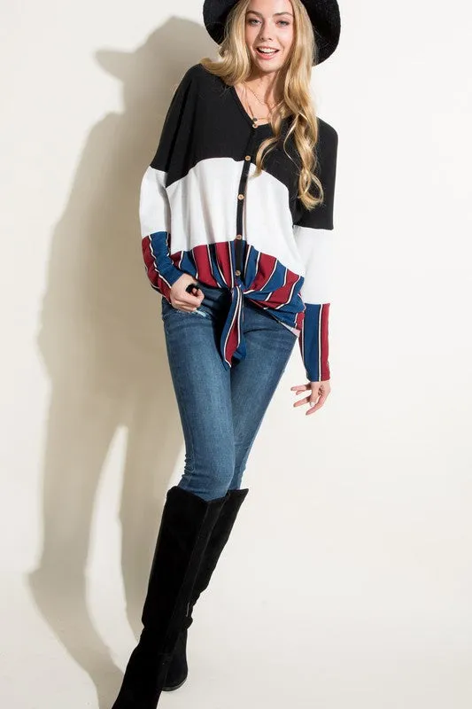 BRUSHED HACCI STRIPE PRINT AND SOLID MIXED CASUAL