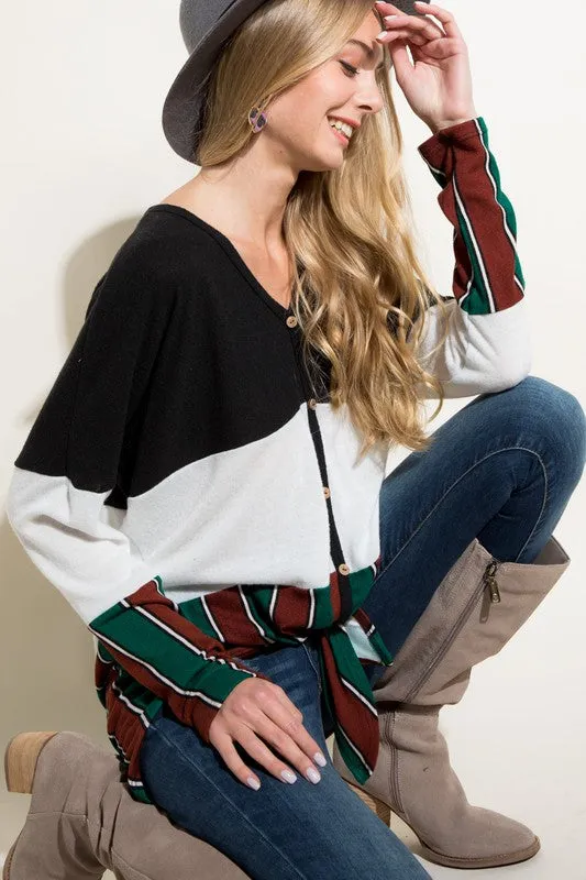 BRUSHED HACCI STRIPE PRINT AND SOLID MIXED CASUAL