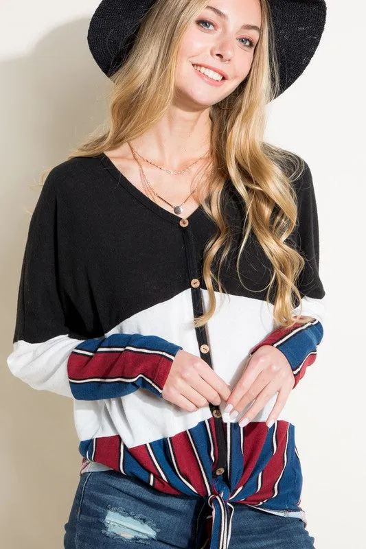 BRUSHED HACCI STRIPE PRINT AND SOLID MIXED CASUAL