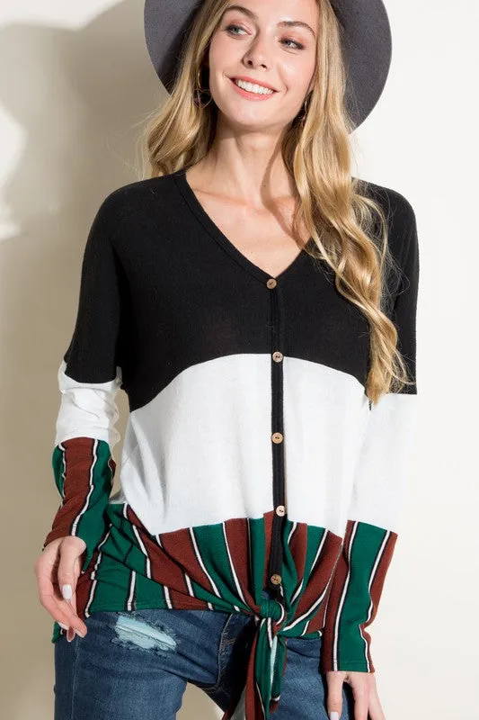 BRUSHED HACCI STRIPE PRINT AND SOLID MIXED CASUAL