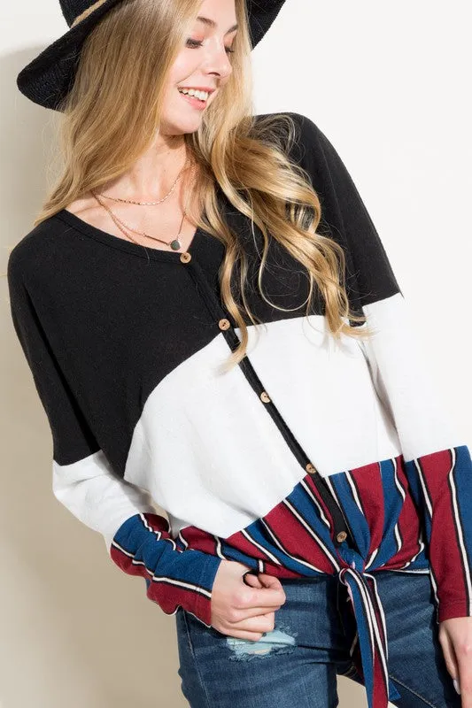 BRUSHED HACCI STRIPE PRINT AND SOLID MIXED CASUAL
